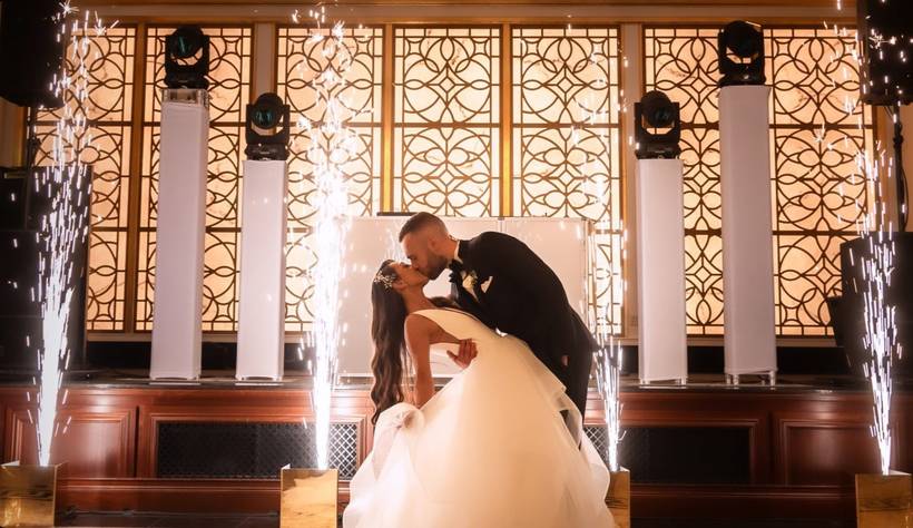 First dance framed by cold spark fountains